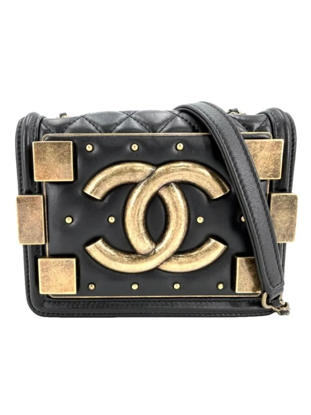 Chanel Shoulder Bag Quilted Boy Brick Chain CC Logo Crossbody Lambskin Black